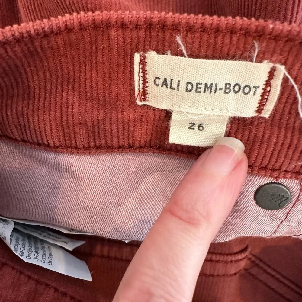 Madewell Cali demi boot Corduroy Flare Button Fly Jeans Rust Red Women's Size 26